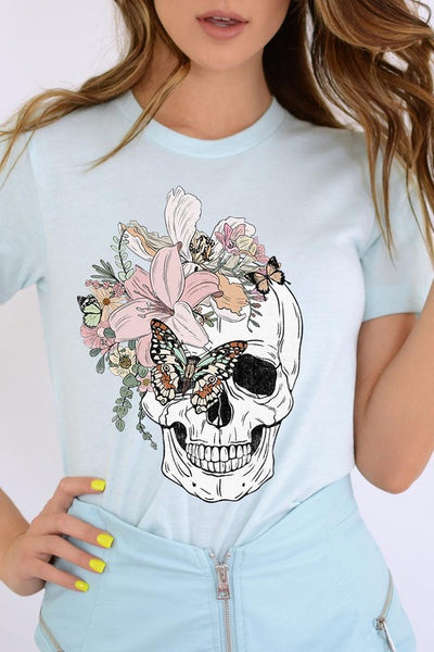 Floral Skull Graphic Tee - Multiple Colors