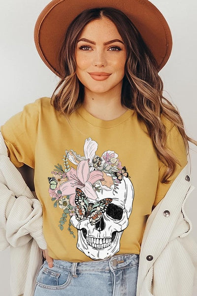 Floral Skull Graphic Tee - Multiple Colors