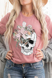 Floral Skull Graphic Tee - Multiple Colors