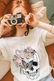 Floral Skull Graphic Tee - Multiple Colors