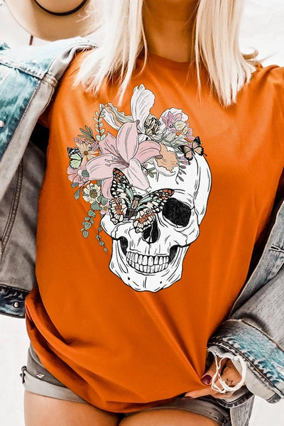 Floral Skull Graphic Tee - Multiple Colors