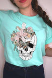 Floral Skull Graphic Tee - Multiple Colors