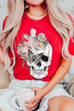 Floral Skull Graphic Tee - Multiple Colors