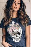 Floral Skull Graphic Tee - Multiple Colors