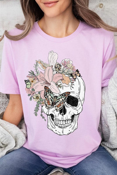 Floral Skull Graphic Tee - Multiple Colors