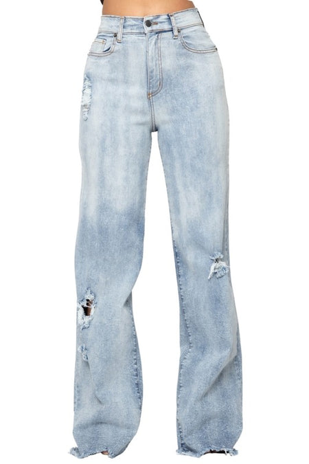 High-Waisted Wide Leg Cuffed Jeans