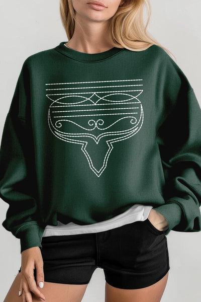 Western Boot Stitch Graphic Fleece Sweatshirt - Multiple Colors