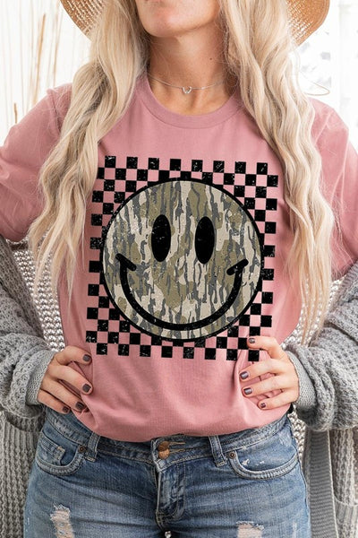 Retro Camo Smiley Face Graphic Tee