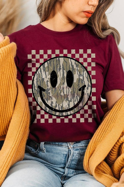 Retro Camo Smiley Face Graphic Tee