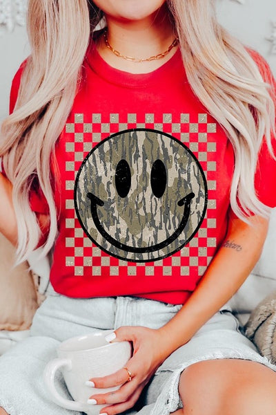 Retro Camo Smiley Face Graphic Tee