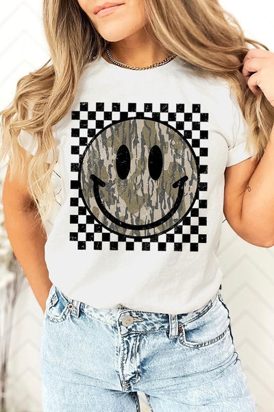 Retro Camo Smiley Face Graphic Tee