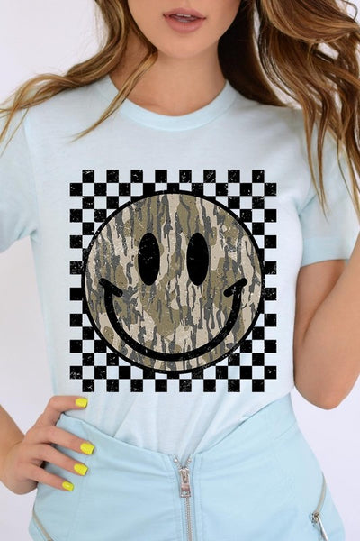 Retro Camo Smiley Face Graphic Tee