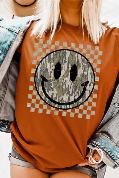 Retro Camo Smiley Face Graphic Tee