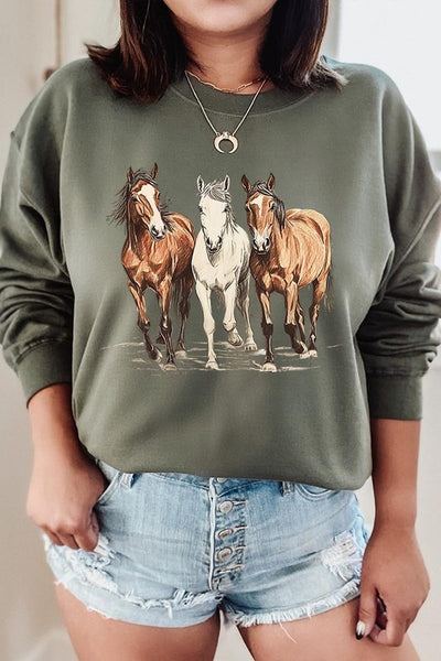 Three Horses Western Graphic Sweatshirt