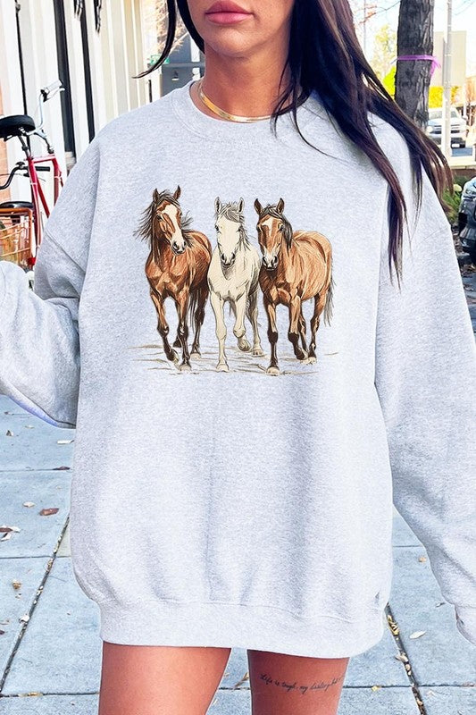 Three Horses Western Graphic Sweatshirt