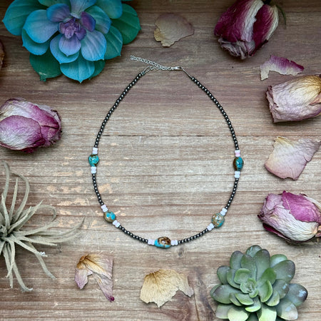 Silver-Plated Paperclip Chain Necklace with Dyed Coral & Hematite – 15”