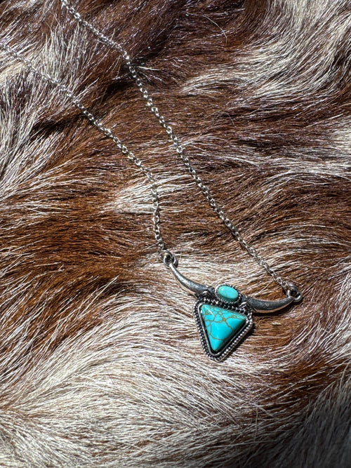 Western Steer Head Stone Pendant Necklace