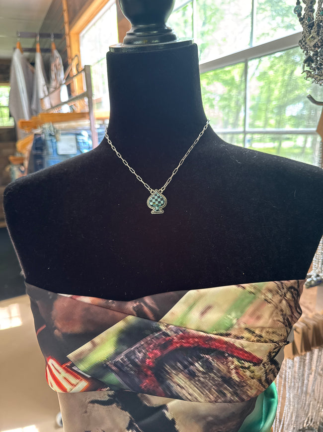 Checker Spade Necklace - Turq