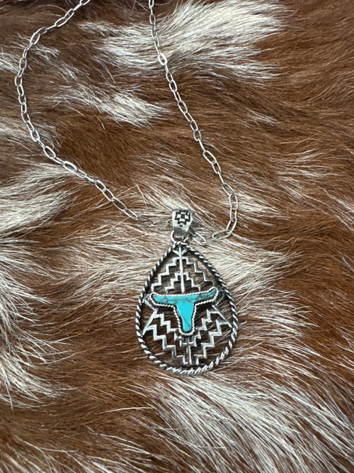 Aztec Cut Out Steer Necklace