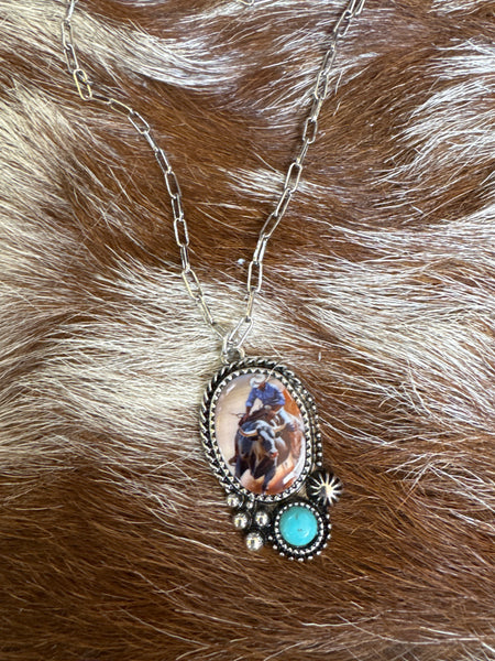 BULL RIDER CAMEO PENDANT NECKLACE