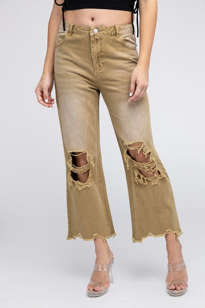 Distressed Vintage Washed Wide Leg Pants - Multiple Colors