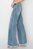RISEN - Mid Rise Button Fly Wide Leg Jeans