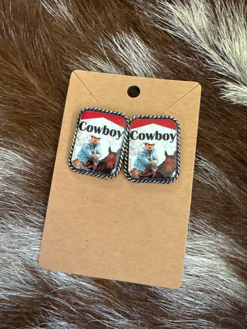 Cowboy Portrait Stud Earrings