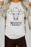 Mooody Country Cow Cowboy Hat Graphic Tee