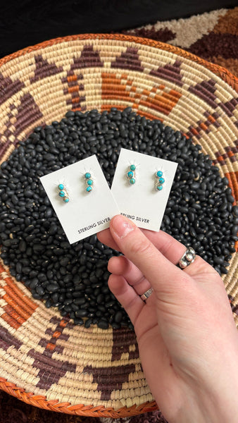 3 STONE KINGMAN TURQUOISE STUD EARRINGS BY JANICE SPENCER