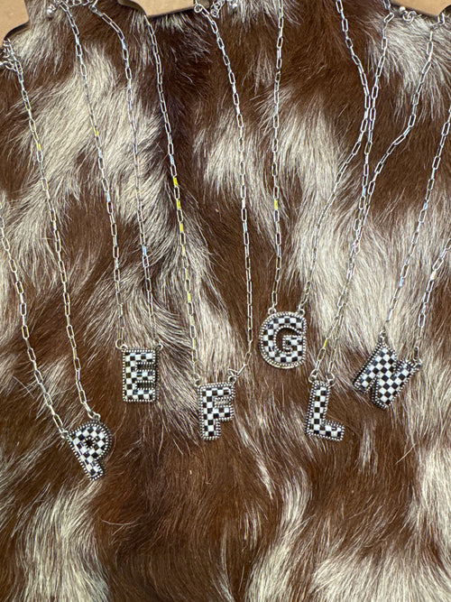 Checker Initial Necklace - Multiple Options