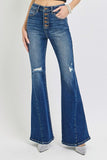 RISEN - Distressed Button-Fly Flare Jeans