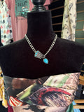 WESTERN CHAIN TXR SEMI STONE NECKLACE - SILVER / TURQUOISE