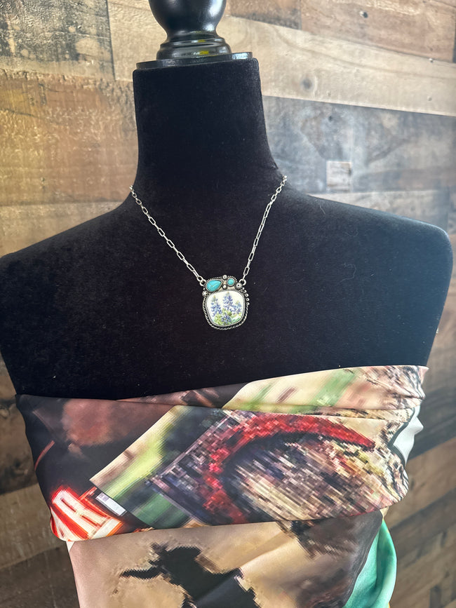 MONTANA MEADOW BLUE BONNET SILVERTONE NECKLACE