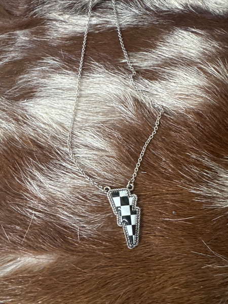 Punchy Checker Bolt Necklace