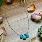 15” Turquoise Teardrop Chain Necklace – Silver Plated Paperclip
