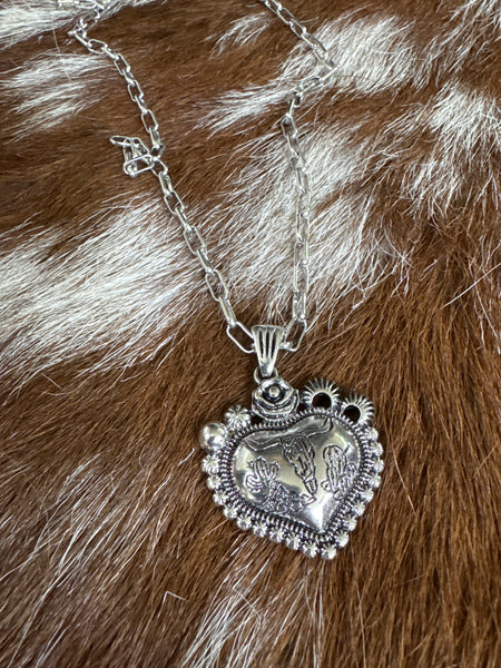 Bull Skull Heart Necklace