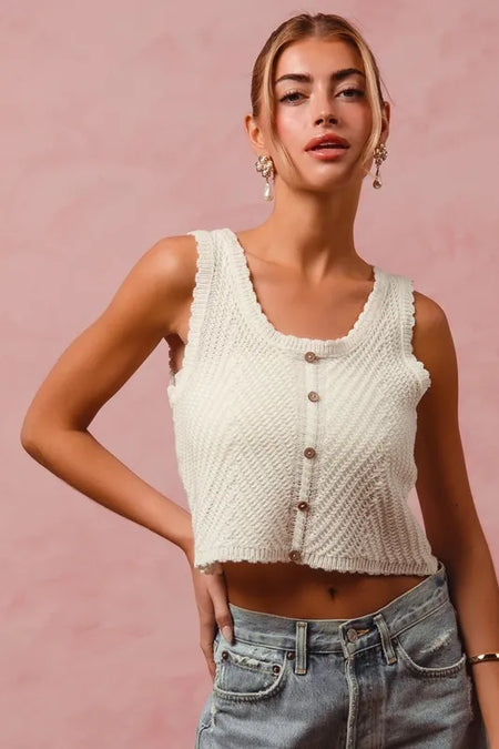 Denim Button Front Collared Sleeveless Vest