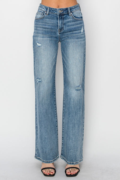 RISEN - High Waist Distressed Wide Leg Jeans