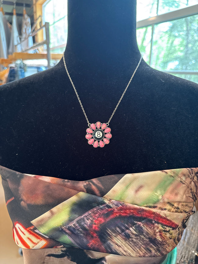 8 Ball Pink Opal Necklace