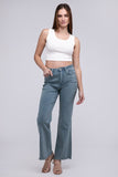 Acid Washed Frayed Cutoff Hem Straight Wide Pants