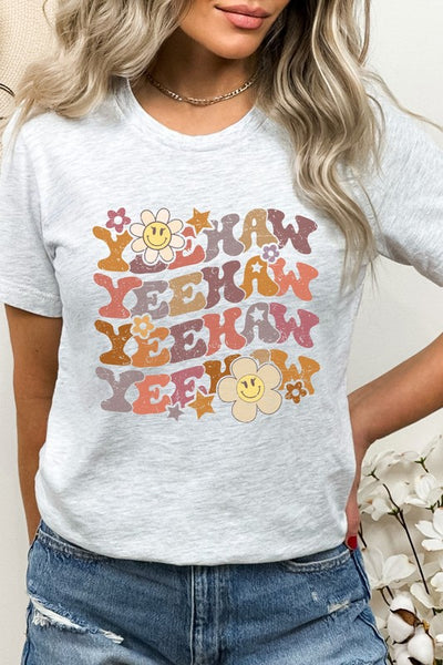YeeHaw Floral Country Western Smiley Graphic Tee