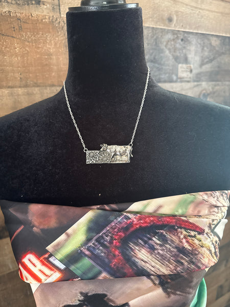 Sunflower Cow Bar Necklace