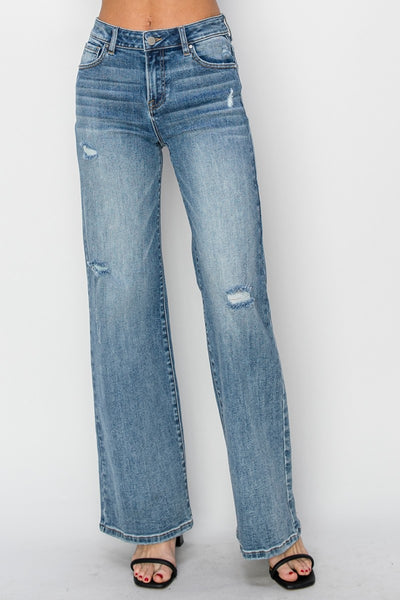 RISEN - High Waist Distressed Wide Leg Jeans