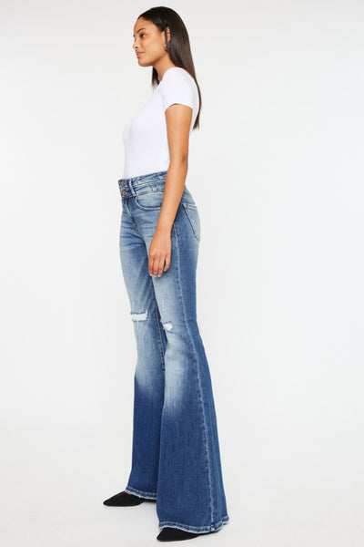 Kancan - High Rise Wide Waistband Flare Jeans