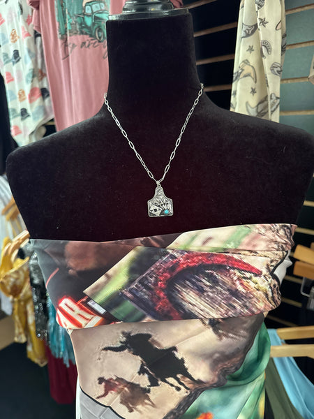 Cards & Turquoise Cattle Tag Necklace
