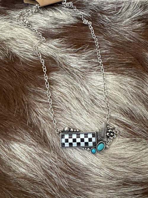 Checker Cactus Bar Necklace