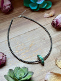 16” Green & Brown Turquoise Necklace – Sterling Silver