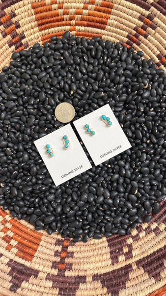 3 STONE KINGMAN TURQUOISE STUD EARRINGS BY JANICE SPENCER