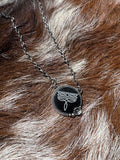 Western Boot Stitch Circle Necklace - Black
