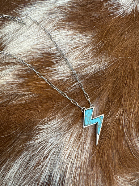 Gemstone Thunderbolt Pendant Short Necklace